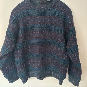 Jhane Barnes Purple and Blue Vintage Grandpa Wool Blend Sweater Mens Large